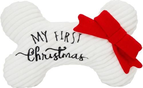 Show full view: Frisco Holiday My First Christmas Bone Plush Squeaky Dog Toy, Medium slide 4 of 8