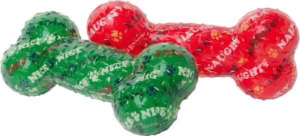 Show full view: Frisco Holiday Naughty & Nice TPR Bone Squeaky Dog Toy, Medium/Large, 2 count slide 1 of 7