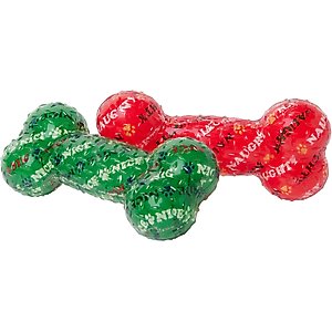 Frisco Holiday Naughty & Nice TPR Bone Squeaky Dog Toy, Medium/Large, 2 count
