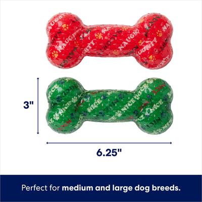 Show full view: Frisco Holiday Naughty & Nice TPR Bone Squeaky Dog Toy, Medium/Large, 2 count slide 2 of 7