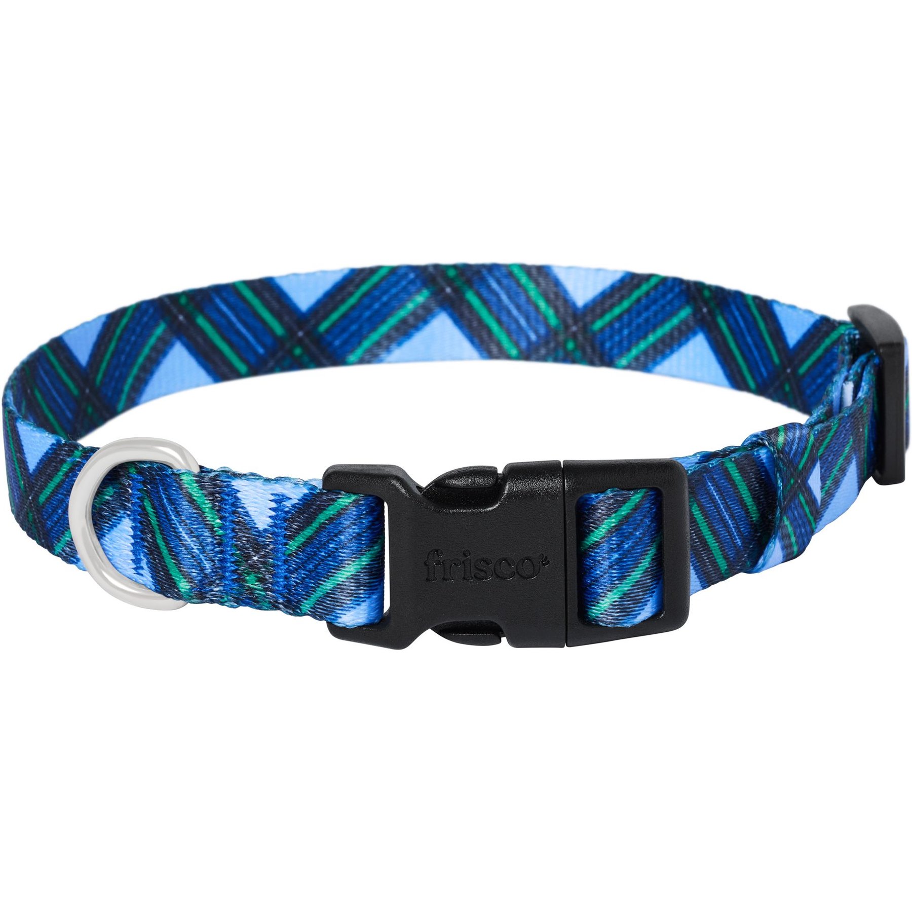 Frisco Holiday Plaid Print Polyester Dog Collar, Blue, Medium