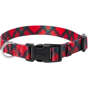 Frisco Holiday Plaid Print Polyester Dog Collar, Red, Medium