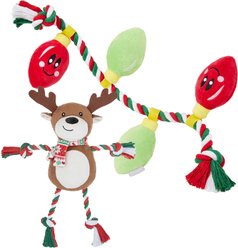 Frisco Holiday Reindeer + Holiday Lights Plush with Rope Squeaky Dog Toy, Medium/Large
