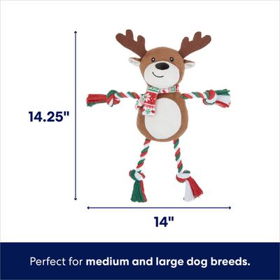 Show full view: Frisco Holiday Reindeer + Holiday Lights Plush with Rope Squeaky Dog Toy, Medium/Large slide 3 of 8