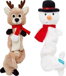 Frisco Holiday Reindeer + Holiday Snowman Bungee Plush Squeaky Dog Toy, Small/Medium