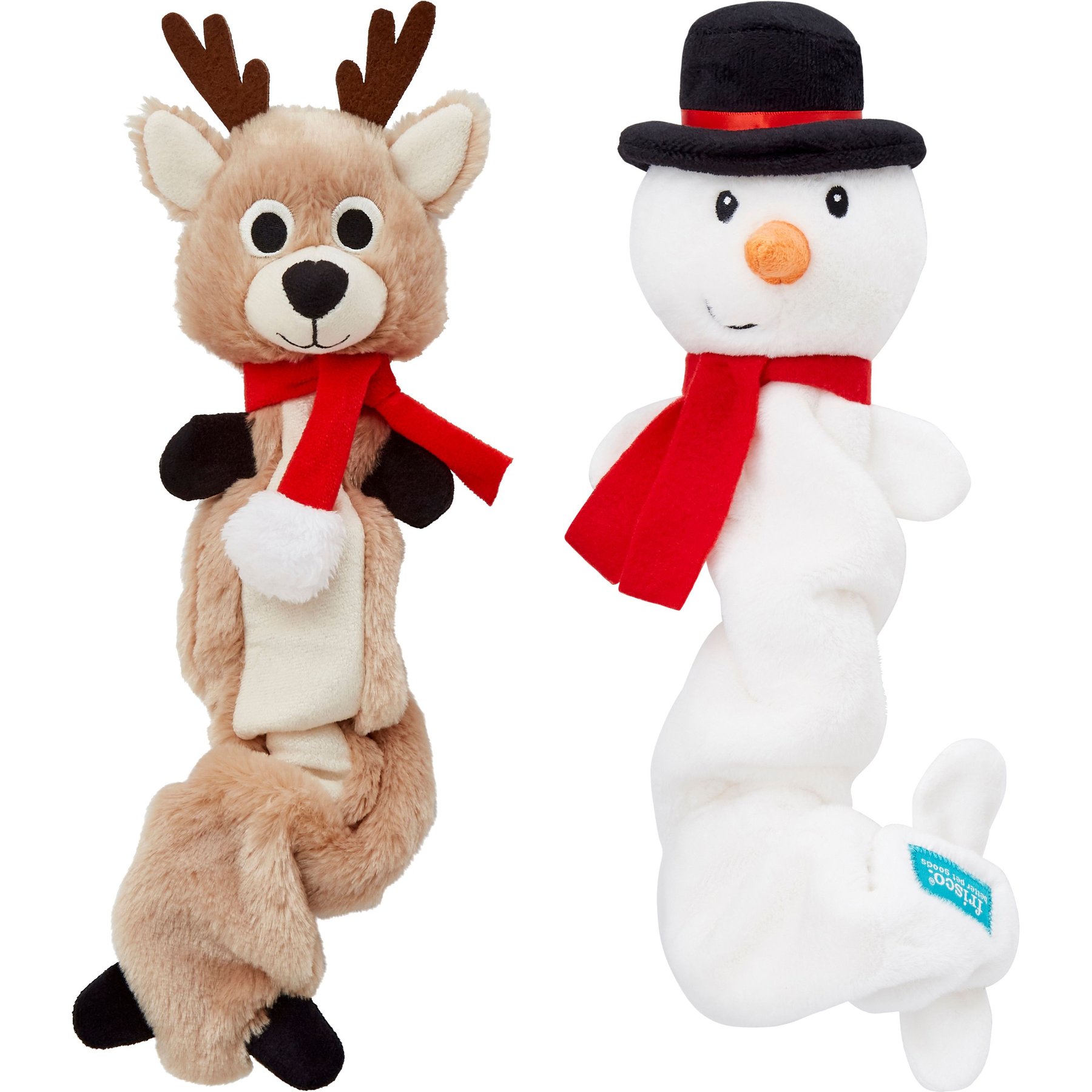 Frisco Holiday Reindeer + Holiday Snowman Bungee Plush Squeaky Dog Toy, Small/Medium