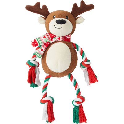 Frisco Frisco Christmas Reindeer Plush with Rope Squeaky Dog Toy, Medium/Large