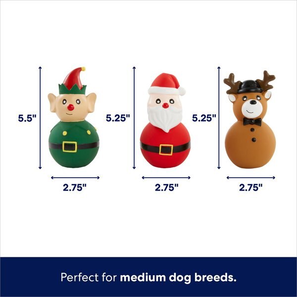 Frisco Holiday Hipster Santa & Friends Plush Squeaky Dog Toy, 3 count