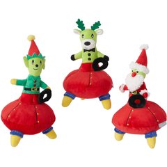 Frisco Holiday Santa & Friends UFO Plush Squeaky Dog Toy, 3 count