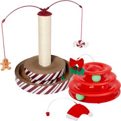 Frisco Holiday Santa Hat & Mistletoe Cat Tracks + Holiday Festive Treats Interactive Scratching Cat Toy with Catnip