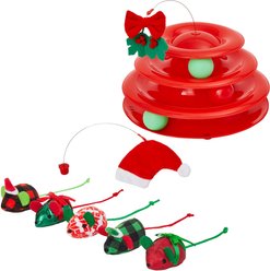 Frisco Holiday Santa Hat & Mistletoe Cat Tracks + Holiday Mice Cat Toy with Catnip, 5 count