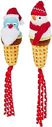 Frisco Holiday Santa & Snowman Ice Cream Cones Plush Cat Toy with Catnip, 2 count