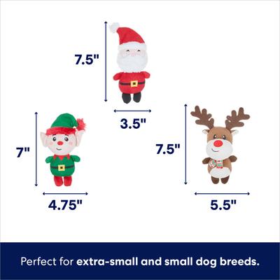 Show full view: Frisco Holiday Santa's Helpers, 3 count, X-Small/Small + Holiday Ho Ho Ho Fetch Squeaky Tennis Ball Dog Toy, Medium, 3 count slide 2 of 8