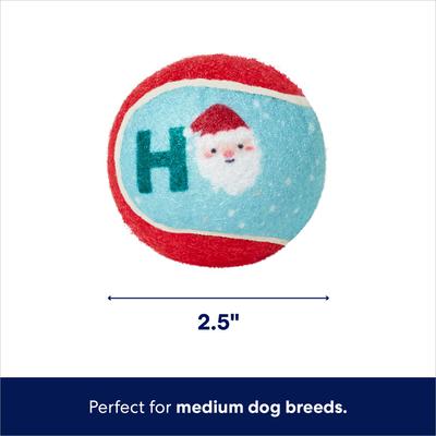 Show full view: Frisco Holiday Santa's Helpers, 3 count, X-Small/Small + Holiday Ho Ho Ho Fetch Squeaky Tennis Ball Dog Toy, Medium, 3 count slide 6 of 8
