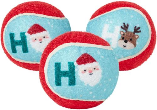 Show full view: Frisco Holiday Santa's Helpers, 3 count, X-Small/Small + Holiday Ho Ho Ho Fetch Squeaky Tennis Ball Dog Toy, Medium, 3 count slide 5 of 8