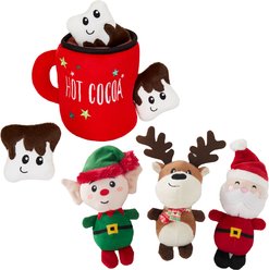 Frisco Holiday Santa's Helpers, 3 count, X-Small/Small + Holiday Hot Cocoa Hide & Seek Puzzle Plush Squeaky Dog Toy, Small/Medium