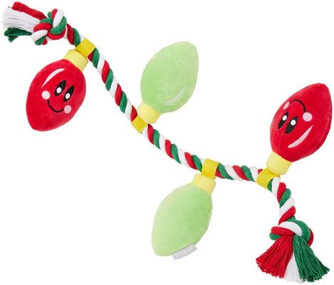 Show full view: Frisco Holiday Santa's Helpers, 3 count, X-Small/Small + Holiday Lights Plush with Rope Squeaky Dog Toy, Medium/Large slide 5 of 8