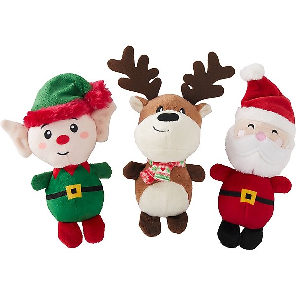 Fetch For Pets Christmas Elf Holiday Buddy The Elf, Clausometer & Ornament Ball Squeaky Plush Dog Toys, 3 count