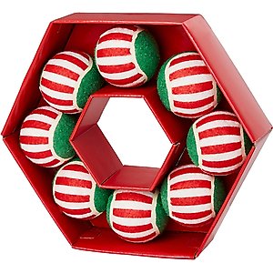 Frisco Holiday Wreath Fetch Squeaky Tennis Ball Dog Toy with Gift Box, Medium, 8 count