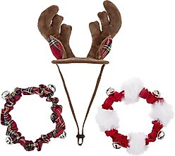 Frisco Jingle Bells Holiday Collar with Bells + Holiday Antler Headband & Bell Collar Dog & Cat Costume, X-Small/Small