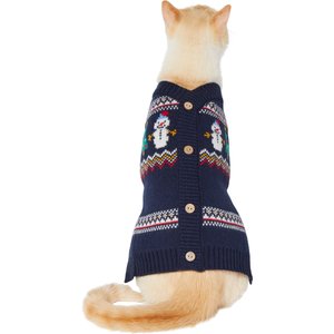 Frisco Jolly Snowman Dog & Cat Faux Cardigan Sweater, X-Small