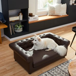 Frisco Leatherette Tufted Sofa Cat & Dog Bed, Brown, Large