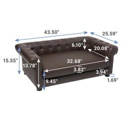 Frisco Leatherette Tufted Sofa Cat & Dog Bed, Brown, Large slide 2 of 3