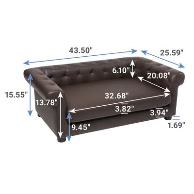 Show full view: Frisco Leatherette Tufted Sofa Cat & Dog Bed, Brown, Large slide 3 of 5