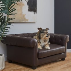 Frisco Leatherette Tufted Sofa Cat & Dog Bed, Brown, Medium