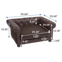 Frisco Leatherette Tufted Sofa Cat & Dog Bed, Brown, Medium slide 2 of 4