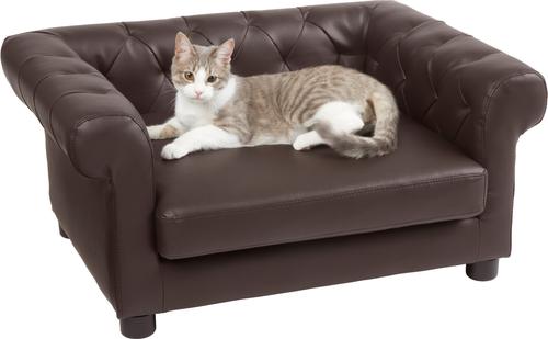 Show full view: Frisco Leatherette Tufted Sofa Cat & Dog Bed, Brown, Medium slide 4 of 6