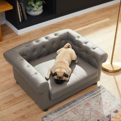 Frisco Leatherette Tufted Sofa Cat & Dog Bed, Dark Gray, Medium