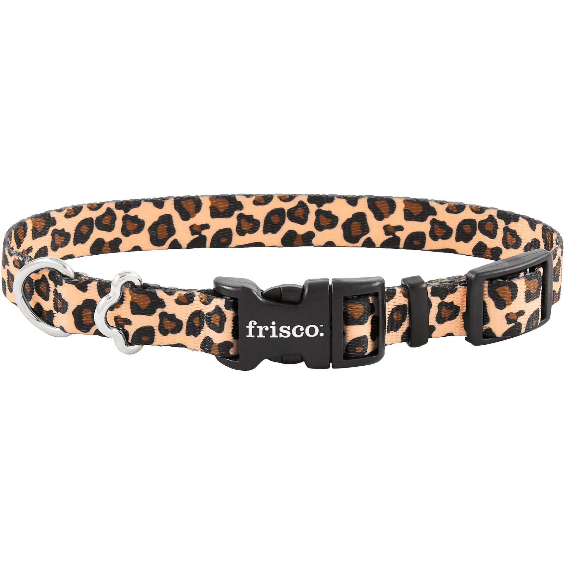 Frisco Leopard Print Polyester Dog Collar, S: 10 to 14-in neck, 5/8-in W