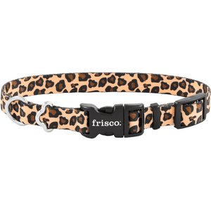 Frisco Leopard Print Polyester Dog Collar, S: 10 to 14-in neck, 5/8-in W