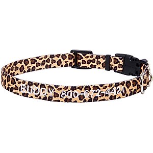 Frisco Leopard Print Polyester Personalized Dog Collar, Small: 10 to 14-in neck, 5/8-in wide