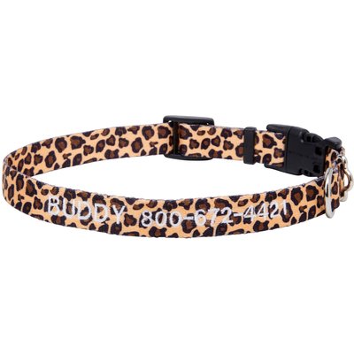 Frisco Frisco Leopard Print Polyester Personalized Dog Collar, Small: 10 to 14-in neck, 5/8-in wide
