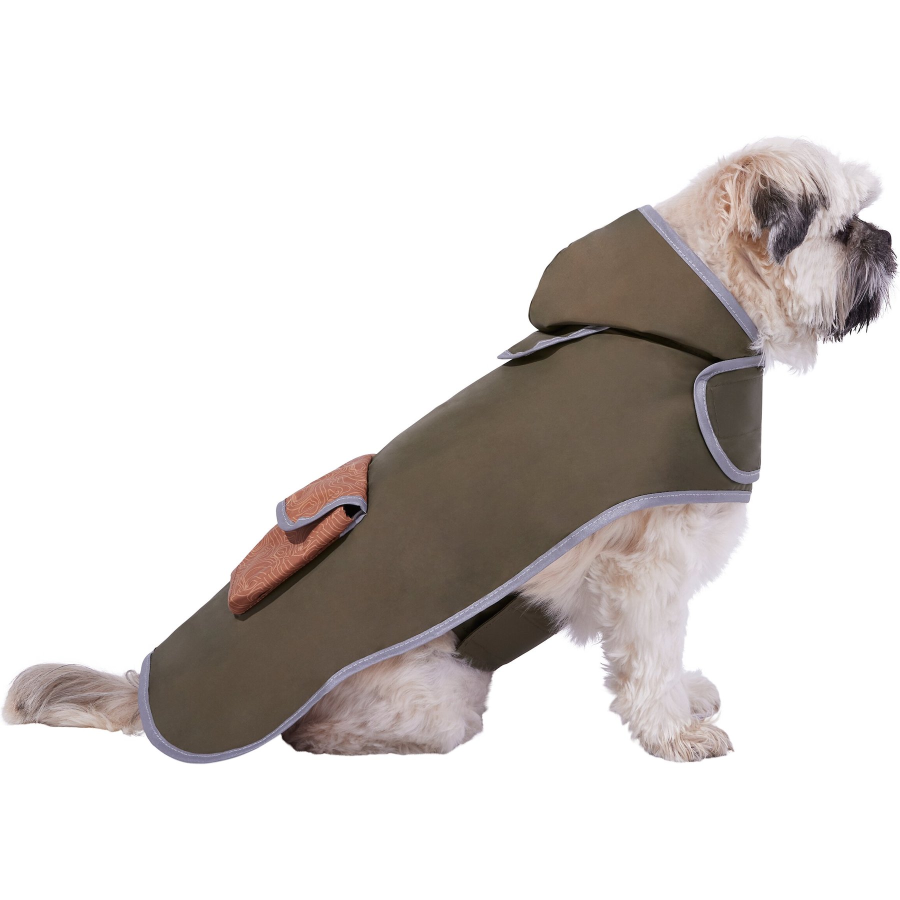 Frisco Lightweight Reversible Packable Travel Dog Raincoat, Olive, Medium