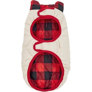 Frisco Lightweight Quilted Water-Resistant Reversible Insulated Dog & Cat Jacket, Red Plaid/Ivory, Small