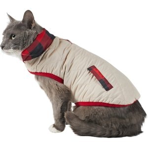 Frisco Lightweight Quilted Water-Resistant Reversible Insulated Dog & Cat Jacket, Red Plaid/Ivory, Small