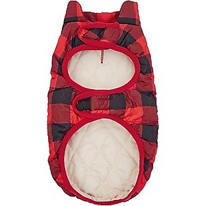 Frisco Lightweight Quilted Water-Resistant Reversible Insulated Dog & Cat Jacket, Gray/Red Plaid, Medium