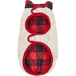 Frisco Lightweight Quilted Water-Resistant Reversible Insulated Dog & Cat Jacket, Gray/Red Plaid, Medium