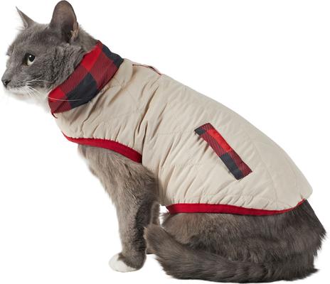 Show full view: Frisco Lightweight Quilted Water-Resistant Reversible Insulated Dog & Cat Jacket, Gray/Red Plaid, Medium slide 3 of 11