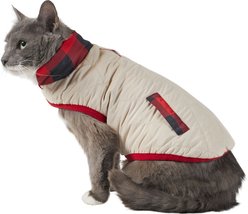 Frisco Lightweight Quilted Water-Resistant Reversible Insulated Dog & Cat Jacket, Gray/Red Plaid, Small