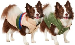 Frisco Lightweight Reversible Striped Packable Dog & Cat Puffer, Cream, Medium
