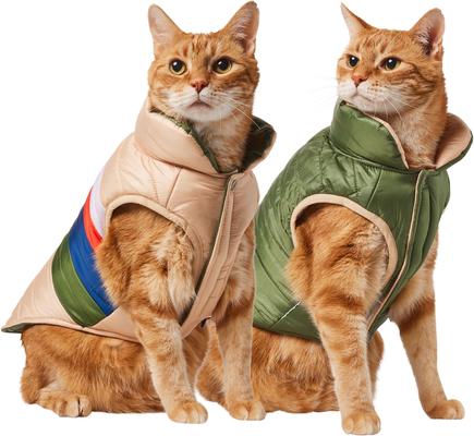 Show full view: Frisco Lightweight Reversible Striped Packable Dog & Cat Puffer, Cream, Medium slide 2 of 10