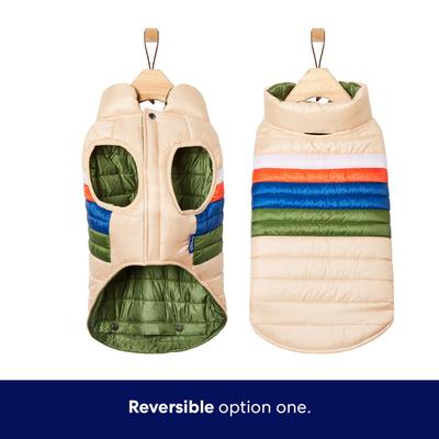 Show full view: Frisco Lightweight Reversible Striped Packable Dog & Cat Puffer, Cream, Medium slide 4 of 10
