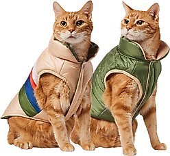 Frisco Lightweight Reversible Striped Packable Dog & Cat Puffer, Cream, X-Small