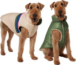 Frisco Lightweight Reversible Striped Packable Dog & Cat Puffer, Cream, XX-Large