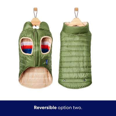 Show full view: Frisco Lightweight Reversible Striped Packable Dog & Cat Puffer, Cream, XX-Large slide 4 of 9