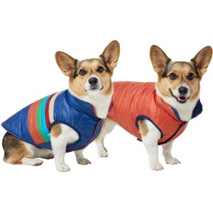 Frisco Lightweight Reversible Striped Packable Dog & Cat Puffer, Navy, Medium